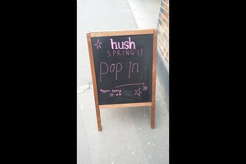 Hush Shoreditch sandwich board